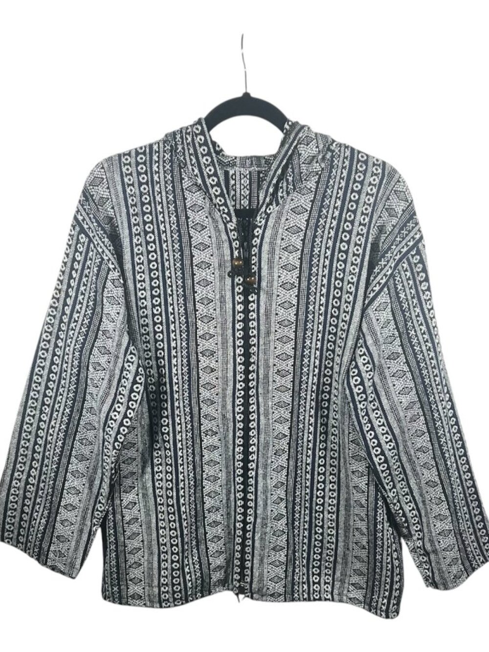 Vtg Hmong Jacket Unisex Handwoven Full Zip Hooded Sweater Boho Hippie Tribal